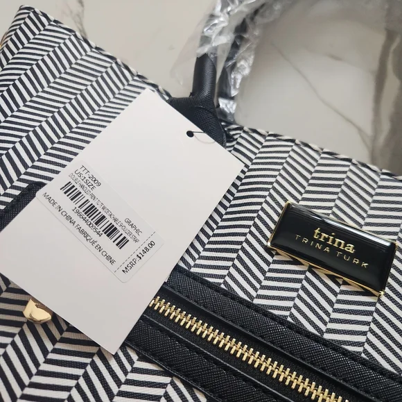 Trina Turk Tote Bag. Great Sleek Black & White Pattern. - Picture 3 of 13